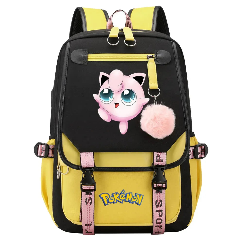 Eevee Jigglypuff Gengar Boys Girls Kids School Book Bags Women USB Bagpack Teenagers Canvas Laptop Travel Student Backpack