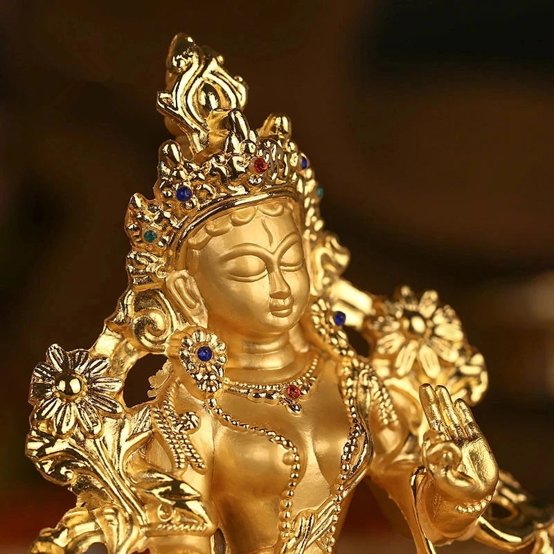 Efficacious Green Tara Tranic Gilding 14cm Gold Buddha Alloy Metal Buddhist Suppliers Home/ Office Decorate Statue Craft