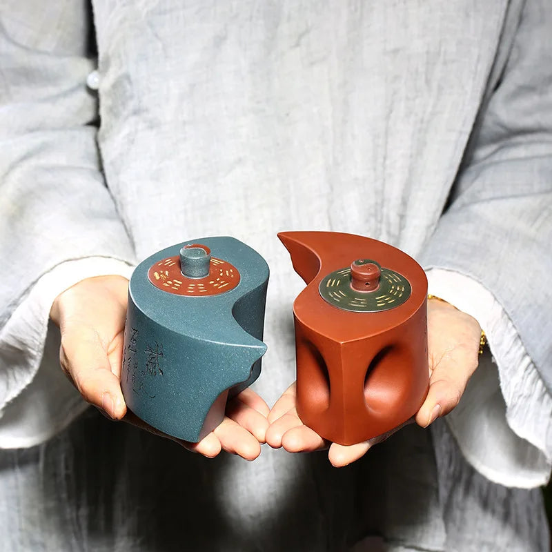 Eight-Diagram-Shaped Appetizer Purple Clay Pot Wholesale Raw Ore Plain Cement Green Mud Qiankun Gossip Pot Handmade Tea Set Gift