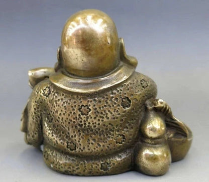 Elaborate Chinese Brass Buddhism Fengshui Fish Money Wealth Maitreya Buddha Statue