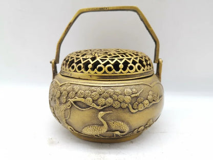 Elaborate Chinese Brass Crane Statue Box Incense Burner / Censer