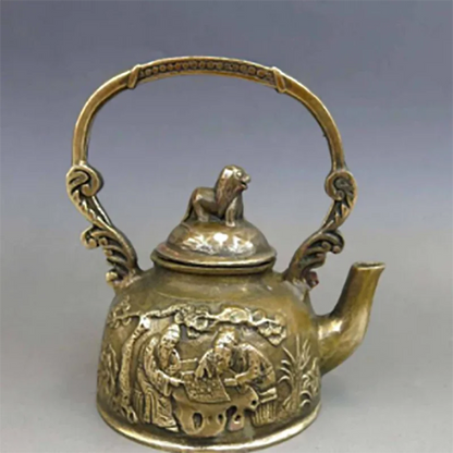 Elaborate Chinese Copper Two Old Man chess water teapot