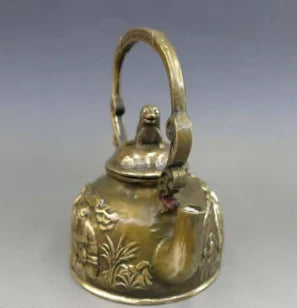 Elaborate Chinese Copper Two Old Man chess water teapot