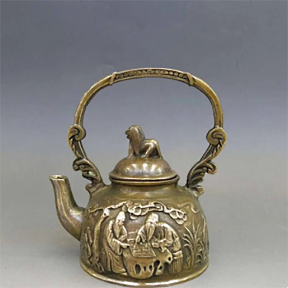 Elaborate Chinese Copper Two Old Man chess water teapot