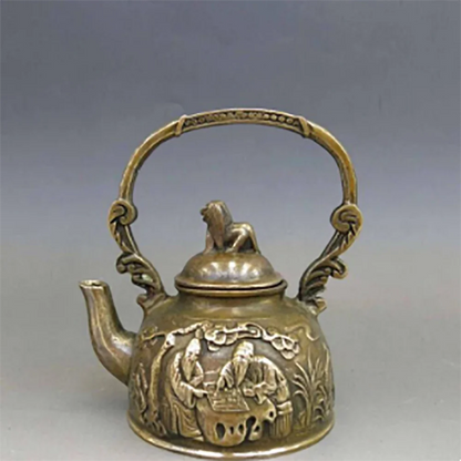 Elaborate Chinese Copper Two Old Man chess water teapot