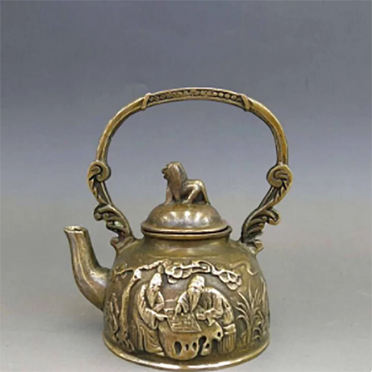 Elaborate Chinese Copper Two Old Man chess water teapot