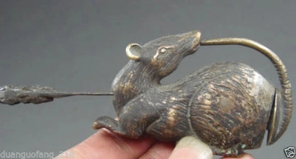 Elaborate Chinese Folk Feng Shui Copper Mouse Statue Sculpture Lock Key