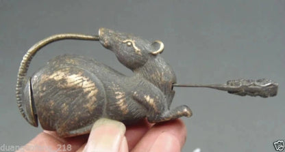 Elaborate Chinese Folk Feng Shui Copper Mouse Statue Sculpture Lock Key