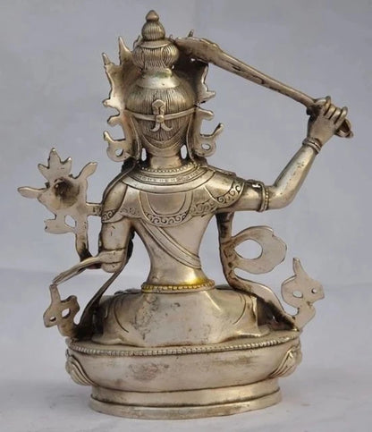 Elaborate Chinese Hand-Carved Tibetan Silver Gilded Tara Buddha Statue