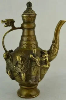 Elaborate Old Ancient Chinese Classic Brass Eight Immortals Teapot