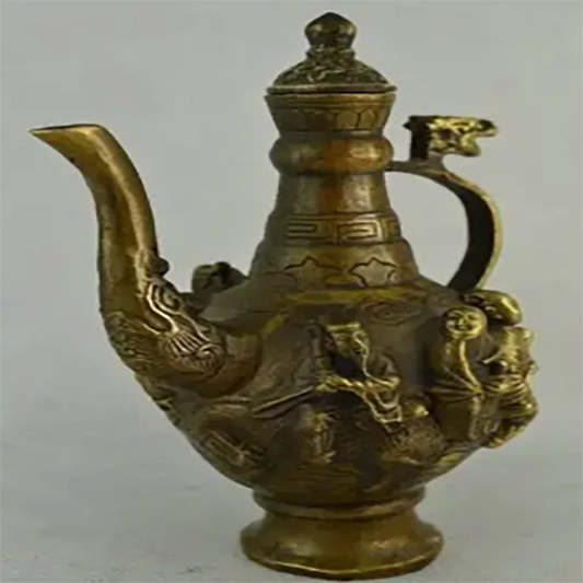 Elaborate Old Ancient Chinese Classic Brass Eight Immortals Teapot