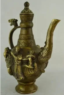 Elaborate Old Ancient Chinese Classic Brass Eight Immortals Teapot