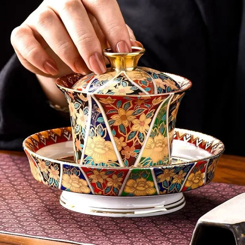 Elegant Ceramic Gaiwan Color Enamel Tea Tureen High Grade Chinese Porcelain Kung Fu Tea Cups Teaware Set Tea Bowl