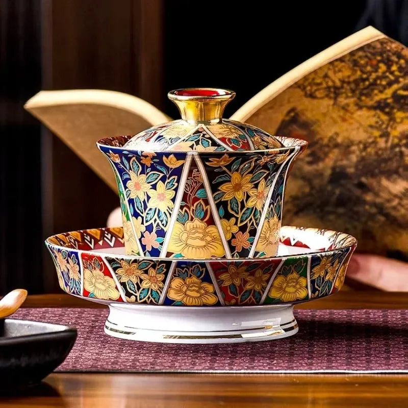 Elegant Ceramic Gaiwan Color Enamel Tea Tureen High Grade Chinese Porcelain Kung Fu Tea Cups Teaware Set Tea Bowl