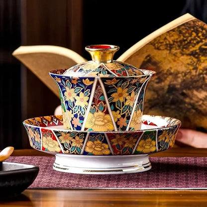 Elegant Ceramic Gaiwan Color Enamel Tea Tureen High Grade Chinese Porcelain Kung Fu Tea Cups Teaware Set Tea Bowl