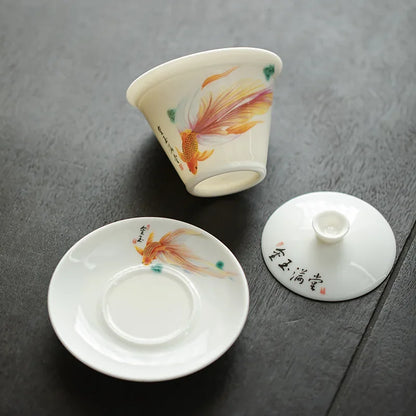 Elegant Ceramic Tea Tureen Chinese Gaiwan Set with Saucers and Strainer Traditional Teaware for Kung Fu Tea Ceremony Tea Cups