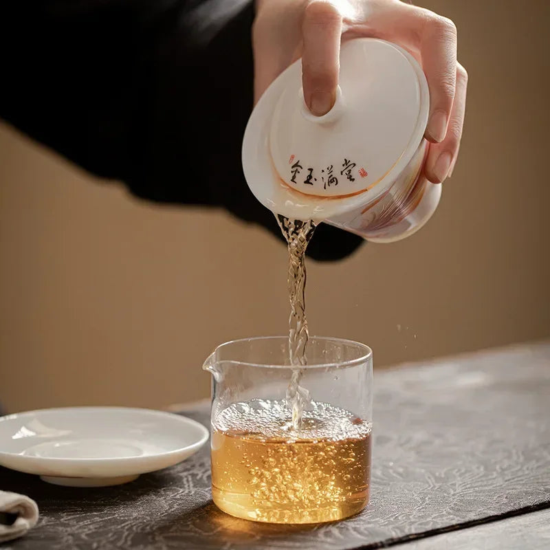 Elegant Ceramic Tea Tureen Chinese Gaiwan Set with Saucers and Strainer Traditional Teaware for Kung Fu Tea Ceremony Tea Cups