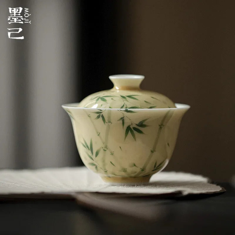 Elegant Chinese Ceramic Gaiwan Chinese Gongfu Teaware Tea Bowl Cups Handpainted Porcelain Tea Tureen 140ml High Grade Tea Cup