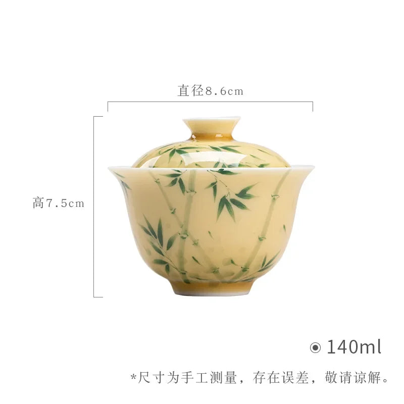 Elegant Chinese Ceramic Gaiwan Chinese Gongfu Teaware Tea Bowl Cups Handpainted Porcelain Tea Tureen 140ml High Grade Tea Cup