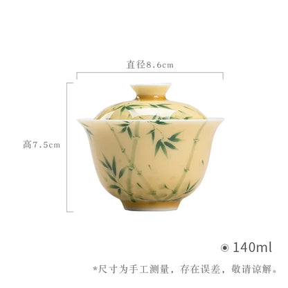 Elegant Chinese Ceramic Gaiwan Chinese Gongfu Teaware Tea Bowl Cups Handpainted Porcelain Tea Tureen 140ml High Grade Tea Cup