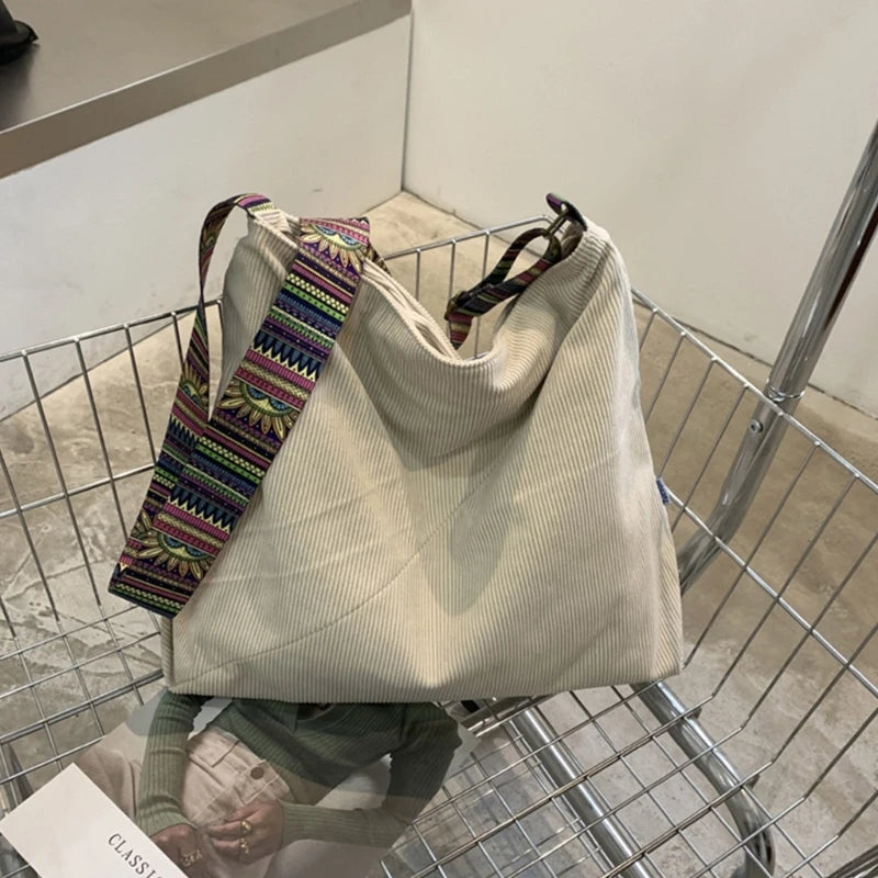 Elegant Corduroy Shoulder Bag Large Crossbody Handbag for Women for Shopping