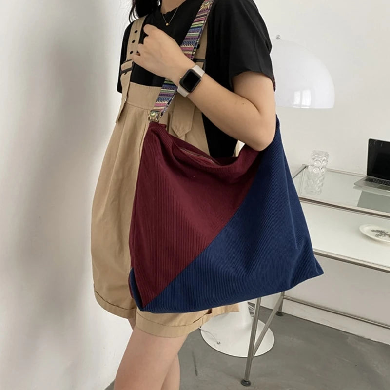 Elegant Corduroy Shoulder Bag Large Crossbody Handbag for Women for Shopping