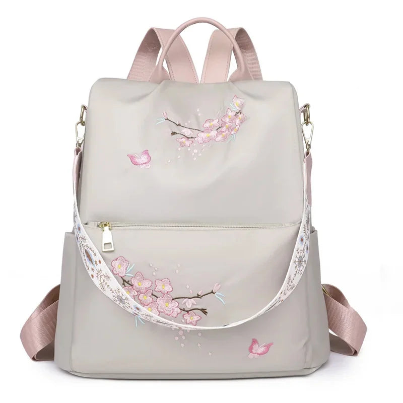 Elegant Embroidered Women's Backpack Vintage Anti-Theft Female Travel Large Capacity Student School Bag For Girls