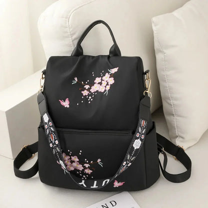 Elegant Embroidered Women's Backpack Vintage Anti-Theft Female Travel Large Capacity Student School Bag For Girls