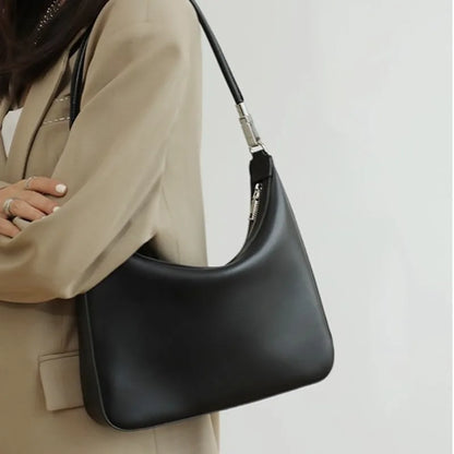Elegant Fashion Cowhide Tote Bag Underarm Bag Y2k Simple All-match Shoulder Bags 2024 Autumn New Zipper Women's Handbags Clutch