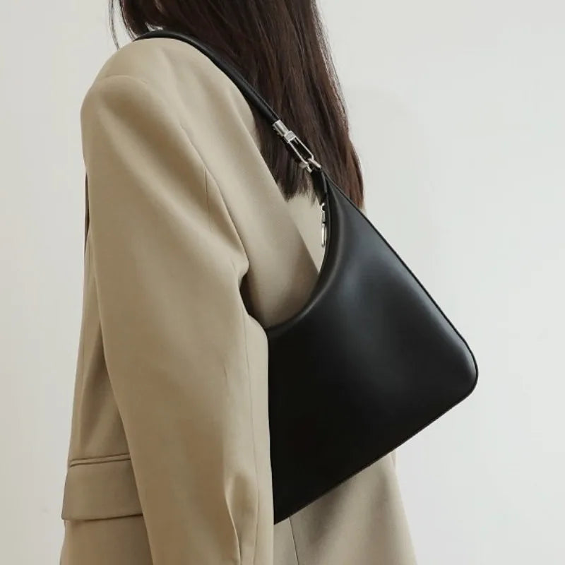 Elegant Fashion Cowhide Tote Bag Underarm Bag Y2k Simple All-match Shoulder Bags 2024 Autumn New Zipper Women's Handbags Clutch