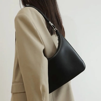 Elegant Fashion Cowhide Tote Bag Underarm Bag Y2k Simple All-match Shoulder Bags 2024 Autumn New Zipper Women's Handbags Clutch
