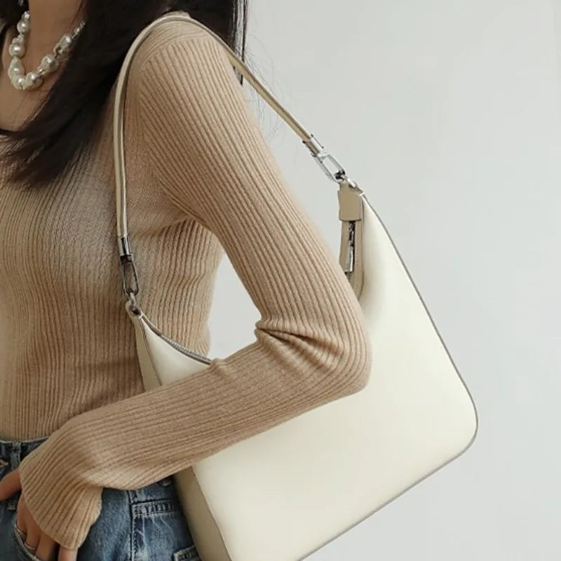 Elegant Fashion Cowhide Tote Bag Underarm Bag Y2k Simple All-match Shoulder Bags 2024 Autumn New Zipper Women's Handbags Clutch