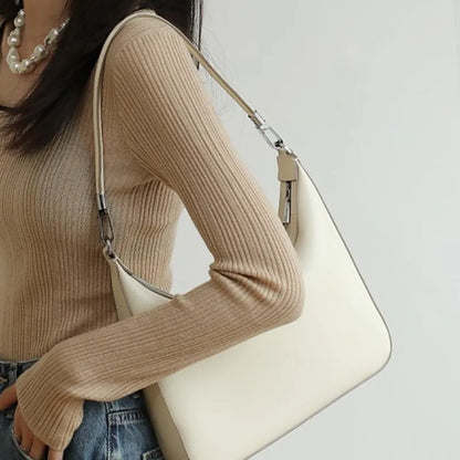 Elegant Fashion Cowhide Tote Bag Underarm Bag Y2k Simple All-match Shoulder Bags 2024 Autumn New Zipper Women's Handbags Clutch