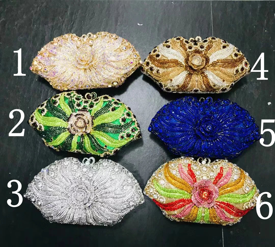 Elegant Flower Rhinestone Female Dinner Prom Purse Women Crystal Diamond Party Handbag Wedding Bridal Birthday Gift Evening Bag