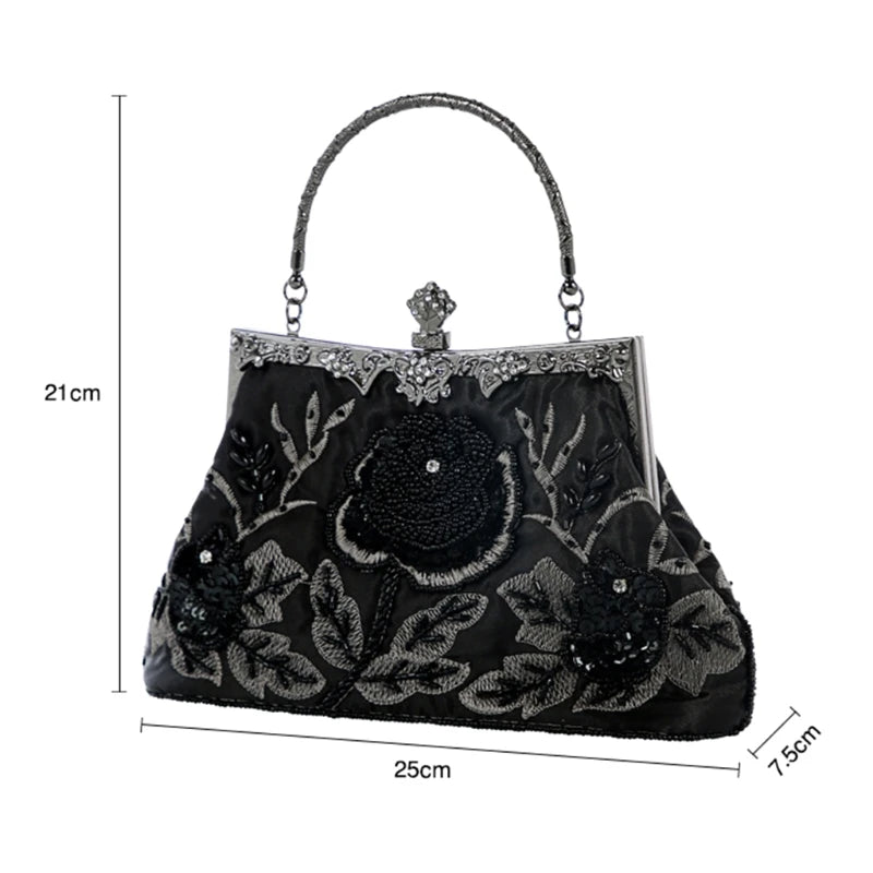 Elegant Frame Women Formal Beaded Evening Purses and Handbags Bridal Sequins Clutch Bag Cocktail