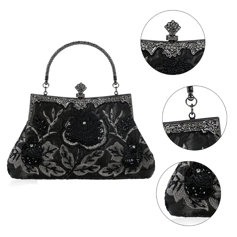 Elegant Frame Women Formal Beaded Evening Purses and Handbags Bridal Sequins Clutch Bag Cocktail
