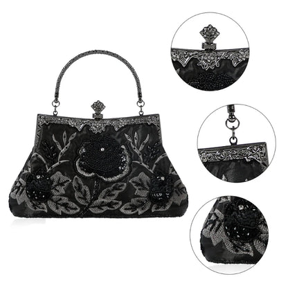 Elegant Frame Women Formal Beaded Evening Purses and Handbags Bridal Sequins Clutch Bag Cocktail