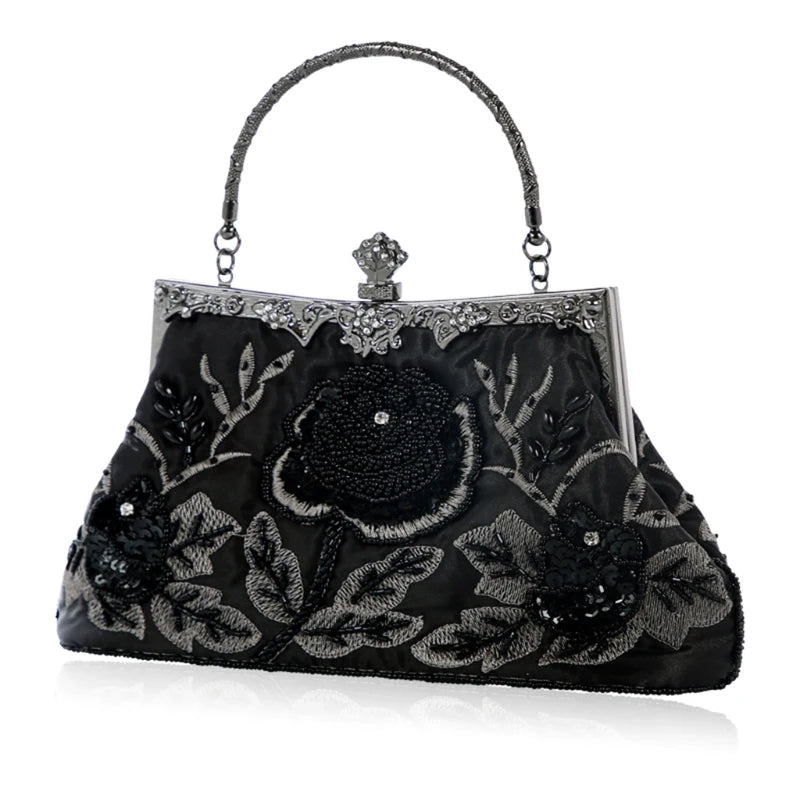 Elegant Frame Women Formal Beaded Evening Purses and Handbags Bridal Sequins Clutch Bag Cocktail
