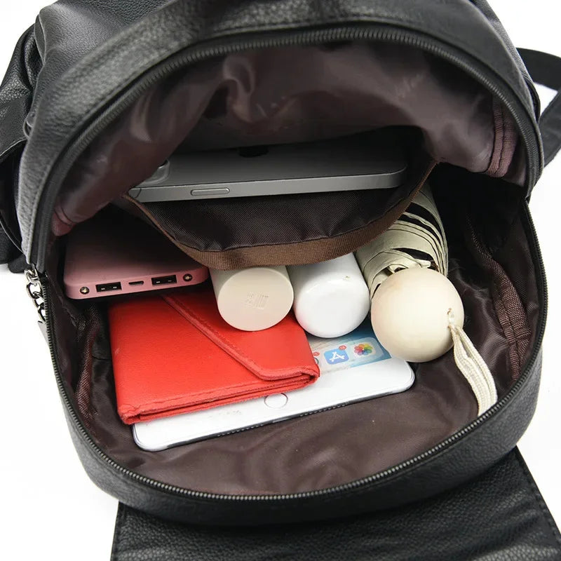 Elegant Leather Women's Large Capacity School Bags For Girls Fashion Anti-theft Feminina Travel Backpack