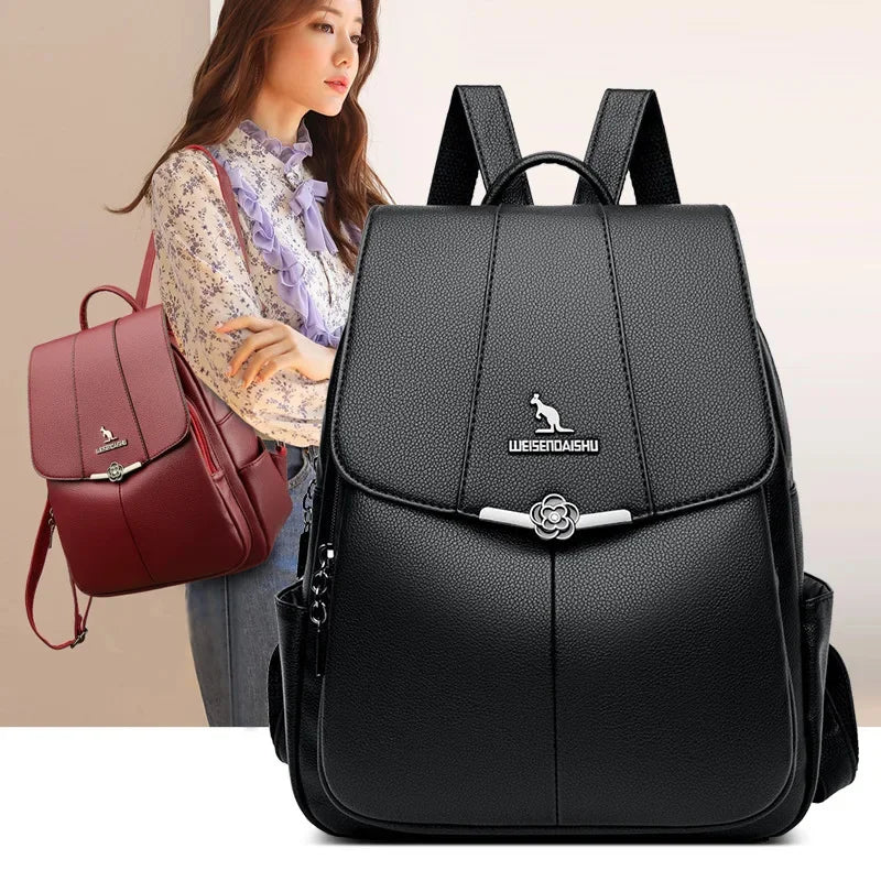 Elegant Leather Women's Large Capacity School Bags For Girls Fashion Anti-theft Feminina Travel Backpack