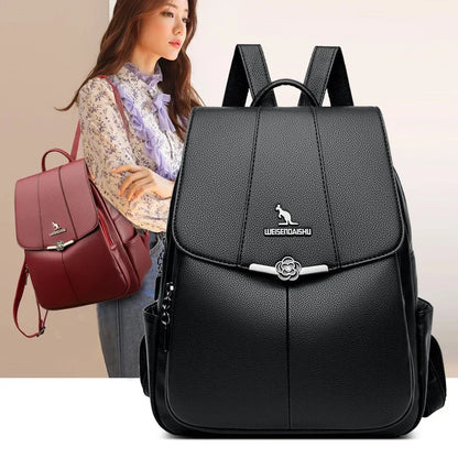 Elegant Leather Women's Large Capacity School Bags For Girls Fashion Anti-theft Feminina Travel Backpack