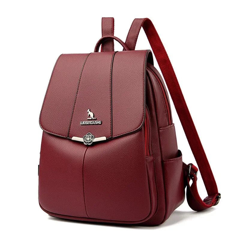 Elegant Leather Women's Large Capacity School Bags For Girls Fashion Anti-theft Feminina Travel Backpack