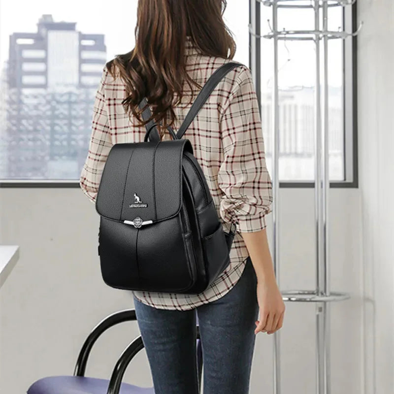 Elegant Leather Women's Large Capacity School Bags For Girls Fashion Anti-theft Feminina Travel Backpack