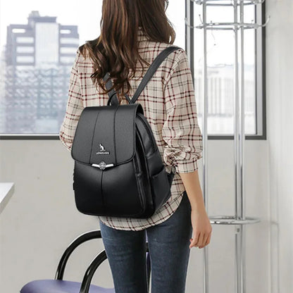 Elegant Leather Women's Large Capacity School Bags For Girls Fashion Anti-theft Feminina Travel Backpack