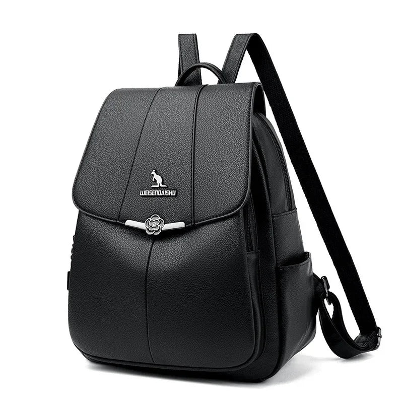 Elegant Leather Women's Large Capacity School Bags For Girls Fashion Anti-theft Feminina Travel Backpack