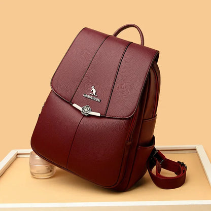 Elegant Leather Women's Large Capacity School Bags For Girls Fashion Anti-theft Feminina Travel Backpack