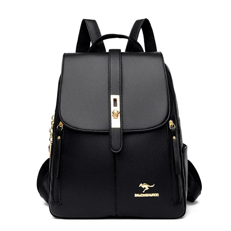 Elegant PU Leather Women's Fashion Travel Backpack Female Mochilas Shoulder Bag Large Capacity School Bags For Girls