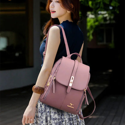 Elegant PU Leather Women's Fashion Travel Backpack Female Mochilas Shoulder Bag Large Capacity School Bags For Girls