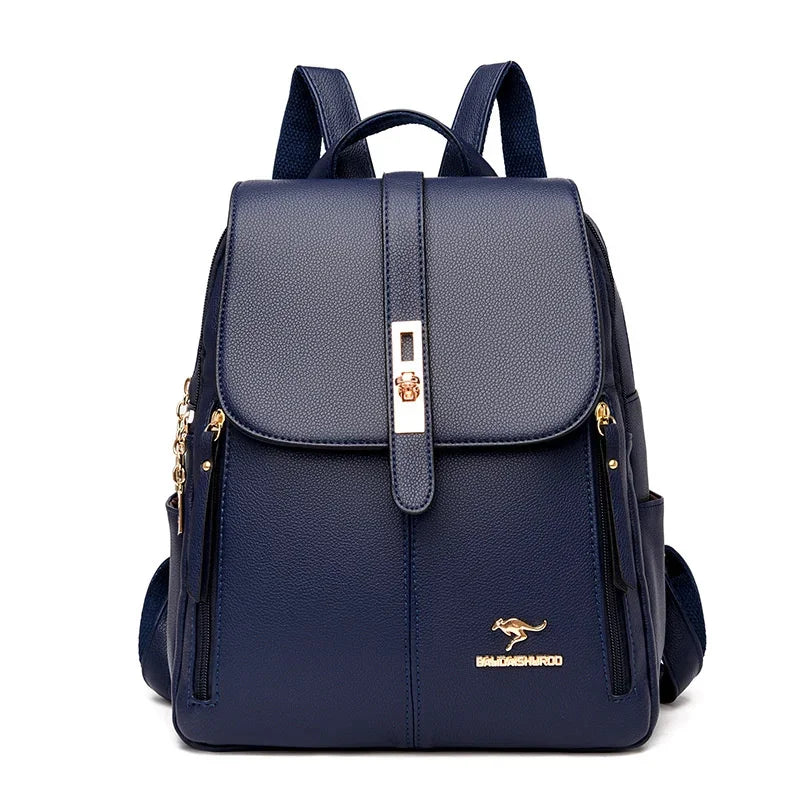Elegant PU Leather Women's Fashion Travel Backpack Female Mochilas Shoulder Bag Large Capacity School Bags For Girls