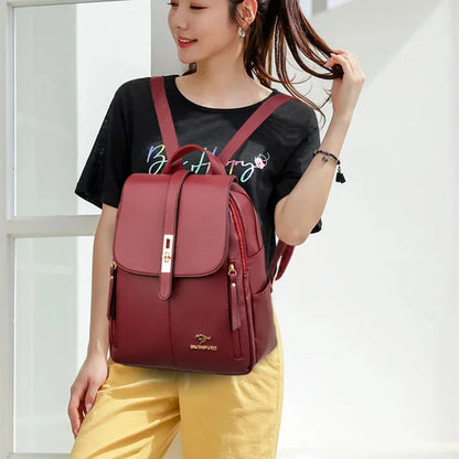 Elegant PU Leather Women's Fashion Travel Backpack Female Mochilas Shoulder Bag Large Capacity School Bags For Girls